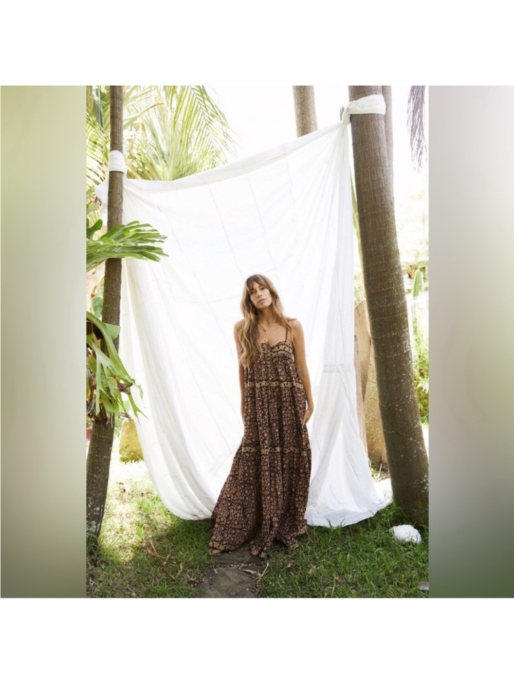 Kinga Csilla Turner Floral Neroli Dress Brown Bohemian Cotton Sz Small